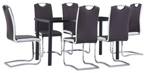 Set mobilier de bucatarie, 7 piese, maro, piele ecologica Maro, 7