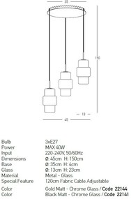 Lustra cu 3 pendule design modern Vaia crom, negru