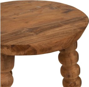 Măsuță laterală rotundă din lemn de mango și acacia, natur, cu trei picioare strunjite cu bile, 60 x 34 cm, „Country Charm”