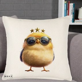 Perna Decorativa Pui Gold Star cu Ochelari Aurii, 40x40 cm, Crem Reliefat, Husa Detasabila, Perna Inclusa, BEKZ®
