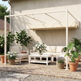 Outsunny Pergolă Gazebo 3x3 m cu Acoperiș Retractabil, Orificii de Drenaj, Pergolă de Grădină din Poliester și Oțel, pentru Patio, Terasă, Exterior, UV30+, Bej | Aosom Romania