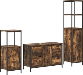 vidaXL Set de mobilier pentru baie cu ușă 3 pcs Stejar afumat și negru