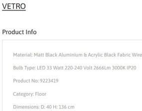 Lampa de podea LED design modern VETRO negru, D-40cm