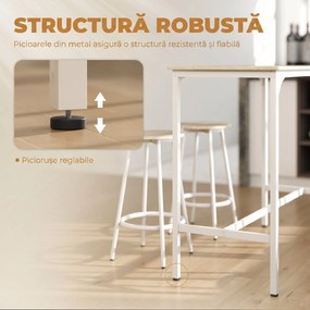 HOMCOM Set de Dining 5 Piese cu Bar 110x50x89,5 cm și Scaune Ø30x60,5 cm din Lemn și Metal Nuanță Lemn | Aosom Romania