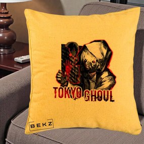 Perna Personalizata Tokyo Ghoul Ken Kaneki Anime, 40x40 cm, Galben, Husa Detasabila, Perna Inclusa, BEKZ®
