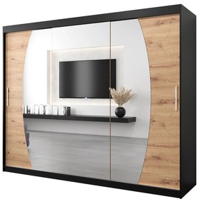 Dulap de haine 250 cm Eclipse (Negru mat + Stejar artisan). 1063447