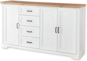 Comoda JASMIN, alb/stejar artisan, PAL, cu 3 usi si 4 sertare, 182x41x