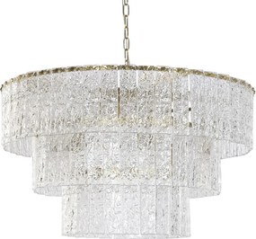Candelabru din sticlă și metal, transparent și auriu, cu 10 brațe, 40 x 80 cm, „Chantilly”