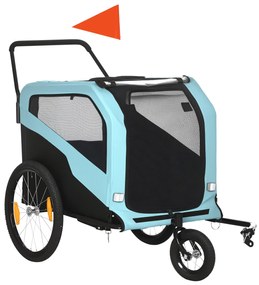 PawHut Remorcă Bicicletă pentru Câini cu Două Intrări Buzunare Cadru Oțel Țesătură 170x77x90cm Albastru | Aosom Romania