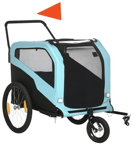 PawHut Remorcă Bicicletă pentru Câini cu Două Intrări Buzunare Cadru Oțel Țesătură 170x77x90cm Albastru | Aosom Romania