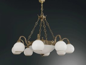 Candelabru cu 8 brate clasic design italian din alama, sticla 9200 RA-L. 9200/8+3