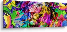 Tablou - 3D imaginea leului (cu ceas) (90x30 cm)