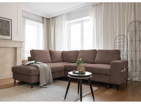 Colțar maro extensibil cu tapițerie din catifea reiată (cu colț pe partea stângă ) Lofty Lilly – Miuform