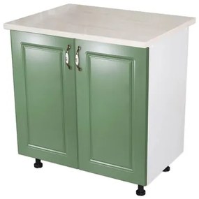 Masca pentru chiuveta cu 2 usi 80 cm Zebra, Alb/MDF Verde cu blat Travertin, 80 x 85 x 60 cm