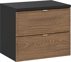 Mască suspendată cu blat pentru chiuveta de la baie Talia, negru mat/stejar casella (60 cm)