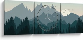 Tablou - Munții cu privirea graficeanului (cu ceas) (90x30 cm)