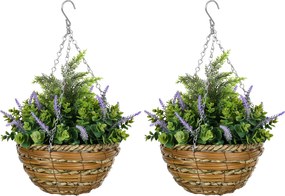 Outsunny Set 2 Plante Artificiale de Lavandă cu Ghiveci și Cârlig, Ø25x34 cm, Verde și Violet | Aosom Romania