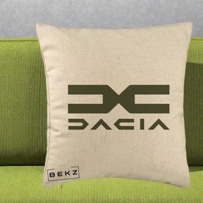 Perna Personalizata cu emblema Dacia, 40x40 cm, Bej, Husa Detasabila, Perna Inclusa, BEKZ®