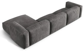Colțar modular gri cu tapițerie din catifea (cu colț pe partea dreaptă/cu șezlong) Martina – Micadoni