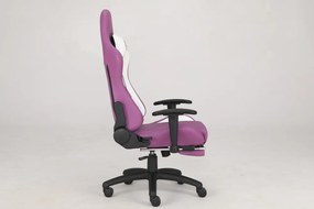 Scaun gaming, masaj în perna lombară, piele ecologică, suport picioare, Mov