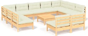 vidaXL Set mobilier grădină cu perne crem, 12 piese, lemn masiv de pin
