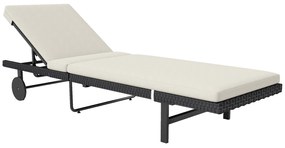 Outsunny Șezlong cu pernă din rășină țesută reglabil cu roți, 198 x 65 x 85 cm, crem | Aosom Romania