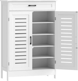 HOMCOM Pantofar pentru Hol cu 2 Uși cu Lamele, 5 Niveluri, Rafturi Reglabile, pentru 20 Perechi de Pantofi, 78x37x115,8 cm, Alb | Aosom Romania