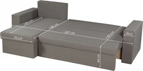 Coltar extensibil reversibil Oslo Grey, cu lada de depozitare, 247x148x78 cm, Grey Flower