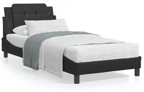 Cadru de pat cu lumini LED, negru, 90x190 cm, piele ecologică
