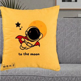 Perna Decorativa Astronaut To The Moon, 40x40 cm, Galben, Husa Detasabila, Perna Inclusa, BEKZ®