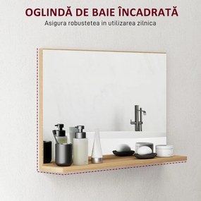 kleankin Oglindă de Baie Modernă cu Poliță 60x12x40 cm, Lemn | Aosom Romania