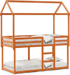 vidaXL Pat supraetajat cu acoperiș maro ceruit 75x190cm lemn masiv pin