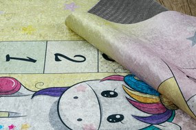 BAMBINO 54060 covor lavabil Inorog, hopscotch pentru copii anti-alunecare - roz / galben