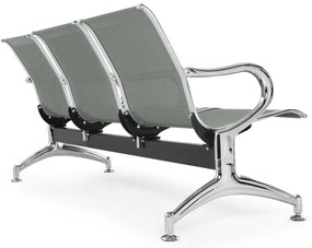 Banca metalica pentru sala de asteptare REST, 3 locuri, gri