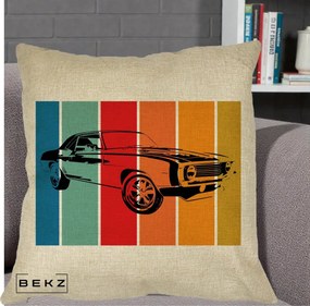 Perna Personalizata Masina Retro Muscle Car Grafic, 40x40 cm, Crem, Husa Detasabila, Perna Inclusa, BEKZ®