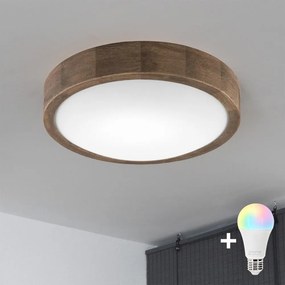 BRILAGI LED RGBW — plafonieră LED dimerizabilă CARVALHO SLIM 1xE27/12W/230V Wi‑Fi, stejar, Ø 27 cm