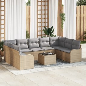 vidaXL Set de canapele pentru grădină cu pernă 10 pcs Bej Rattan poli