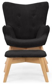 Fotoliu cu taburet negru cu tapițerie din catifea reiată Niko – Ropez