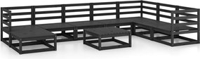 vidaXL Set mobilier de grădină, 9 piese, negru, lemn masiv de pin
