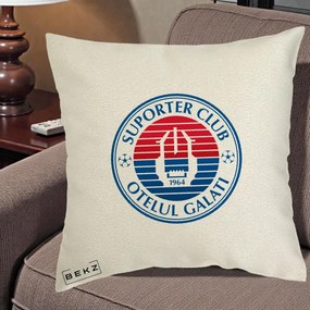 Perna Personalizata Otelul Galati Suporter Club 1964, 40x40 cm, Ecru, Husa Detasabila, Perna Inclusa, BEKZ®