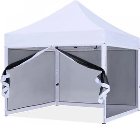 ABCCANOPY – Cort pavilion pliabil 3x3 m, cu pereți Mesh anti-insecte, înălțime reglabilă (3 trepte), impermeabil, protecție UV, Alb,