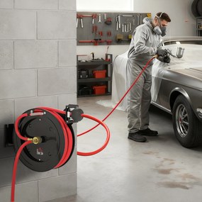 HOMCOM Tambur de furtun de grădină montat pe perete, retragere automată, presiune apă 20 bar, furtun apă 15+1 m, metal | Aosom Romania