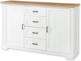 Comoda JASMIN, alb/stejar artisan, PAL, cu 2 usi si 4 sertare, 165x41x
