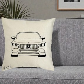 Perna Personalizata Mercedes-Benz Fata Linie, 40x40 cm, Ecru, Husa Detasabila, Perna Inclusa, BEKZ®