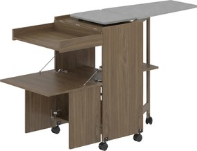 HOMCOM Dulap Masă de Călcat Pliabil cu Roți și Suport pentru Fier de Călcat, Dulap Multifuncțional cu Rafturi, Compartiment Deschis, pentru Spălătorie, Baie, 154x55x87 cm, Maro | Aosom Romania