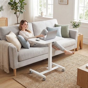 HOMCOM Birou Reglabil pe Înălțime, Blat Inclinabil, Roți și Cadru din Oțel, 60,5 x 52 x 75-114 cm, Alb | Aosom Romania