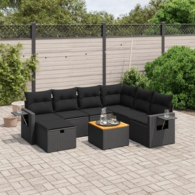 3264961 vidaXL Set mobilier de grădină cu perne, 8 piese, negru, poliratan