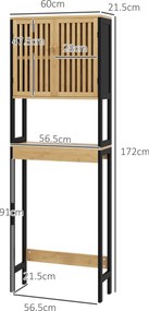 HOMCOM Dulap Baie cu Economie de Spațiu, Dulap Deasupra Toaletei cu 2 Uși și Raft Deschis, 60x21,5x172 cm, Lemn Natural | Aosom Romania