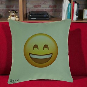 Perna Decorativa Emoji Zambet Mare, 40x40 cm, Verde, Husa Detasabila, Perna Inclusa, BEKZ®