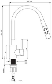 Baterie pentru chiuveta bucatarie, antracit, cap mixer, pipa flexibila, 2 tipuri de jet, Deante Luno Antracit